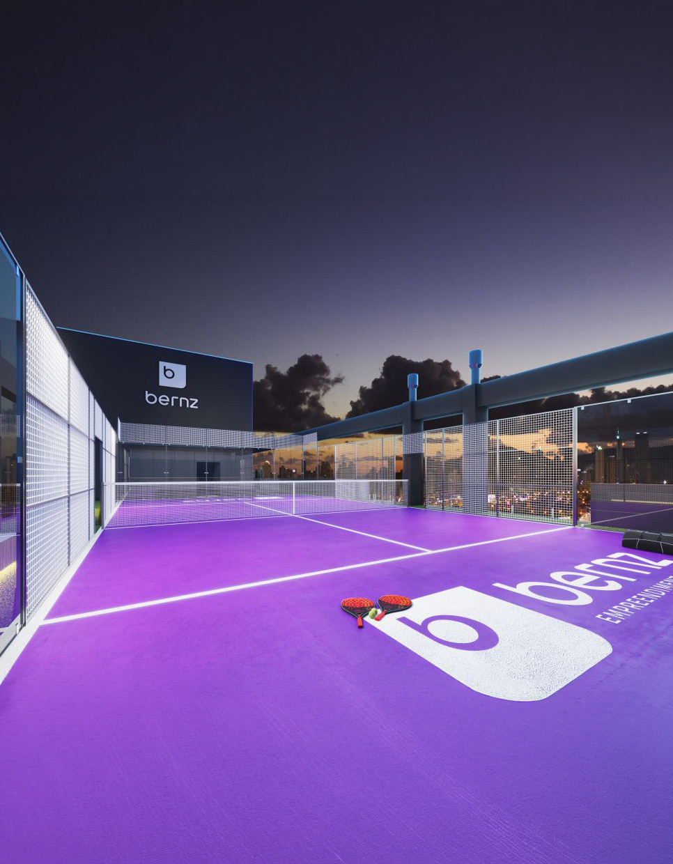 Quadra de padel no rooftop com identidade Bernz Empreendimentos