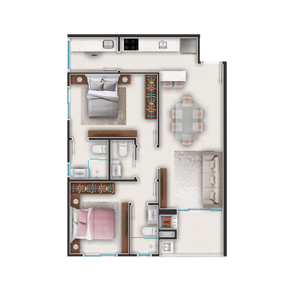 Planta Final 01 — 62,76 m² · 2 suítes
