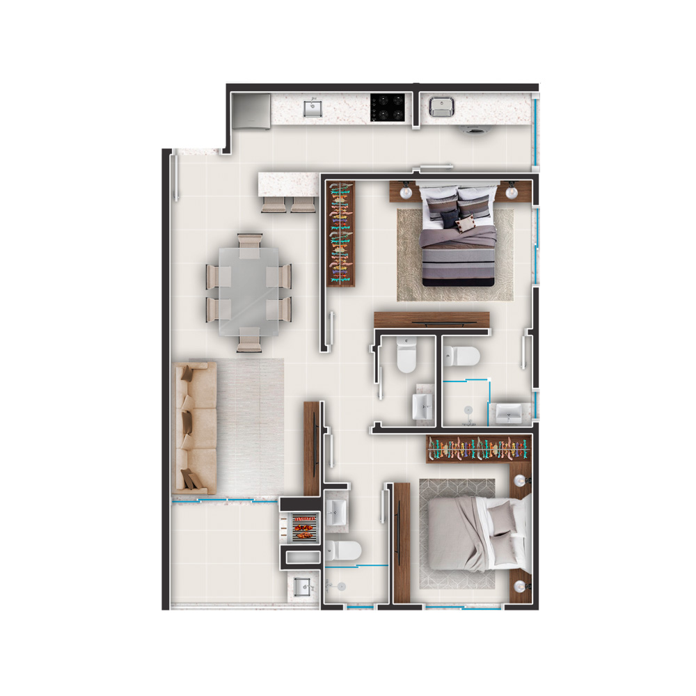 Planta Final 02 — 68,06 m² · 2 suítes
