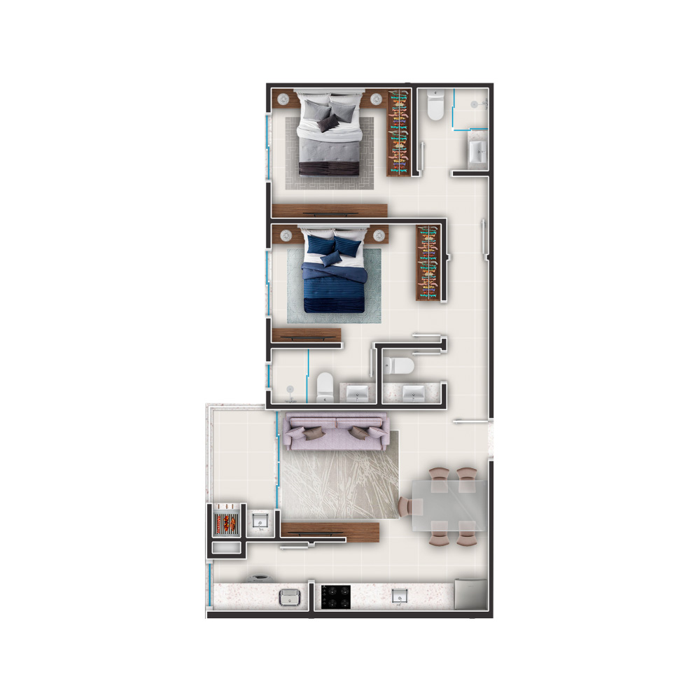 Planta Final 03 — 64,57 m² · 2 suítes