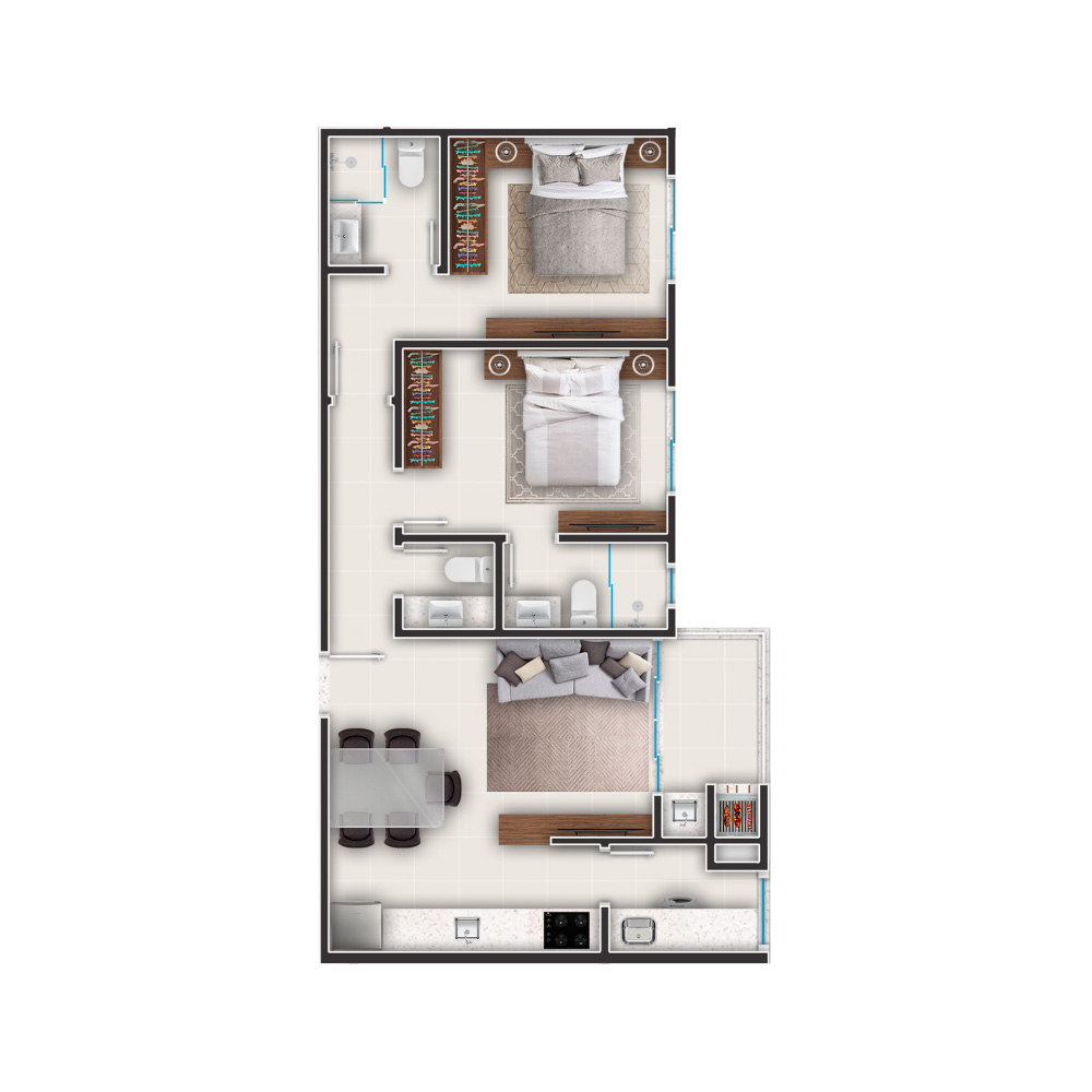 Planta Final 04 — 64,57 m² · 2 suítes