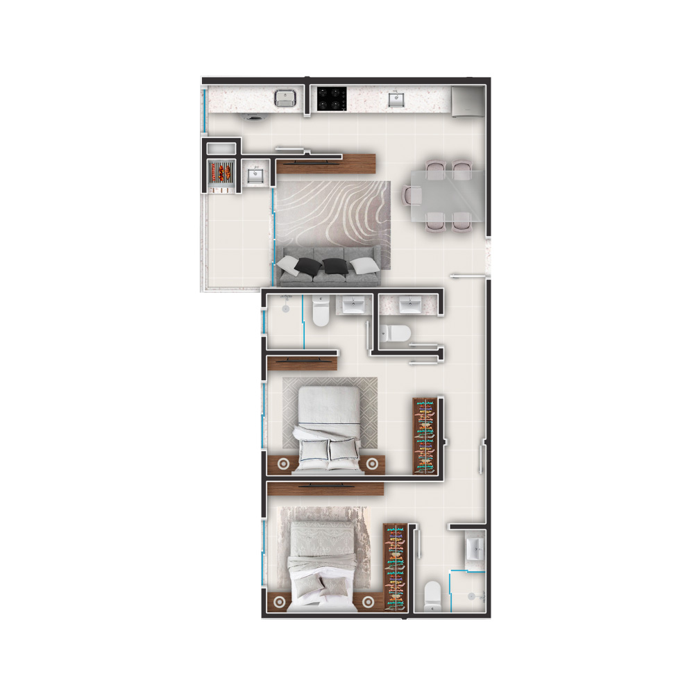 Planta Final 05 — 64,57 m² · 2 suítes