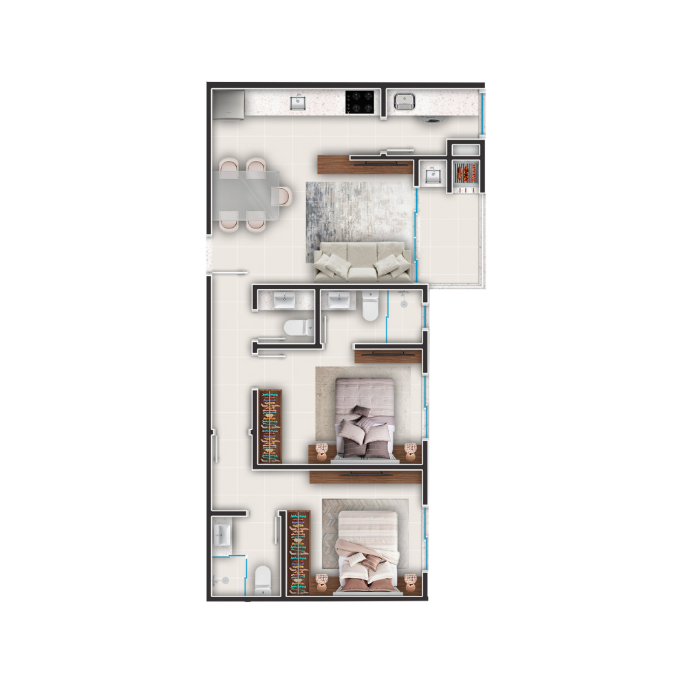 Planta Final 06 — 64,57 m² · 2 suítes
