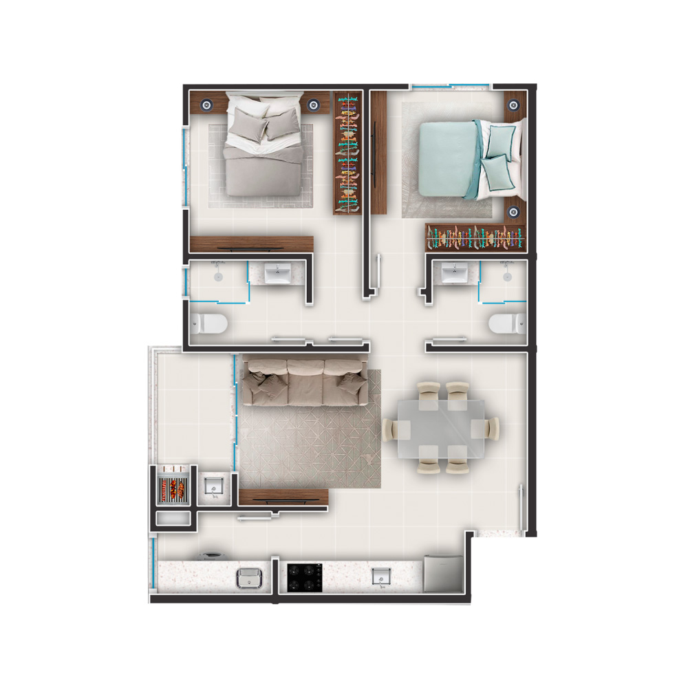 Planta Final 07 — 62,76 m² · 2 suítes