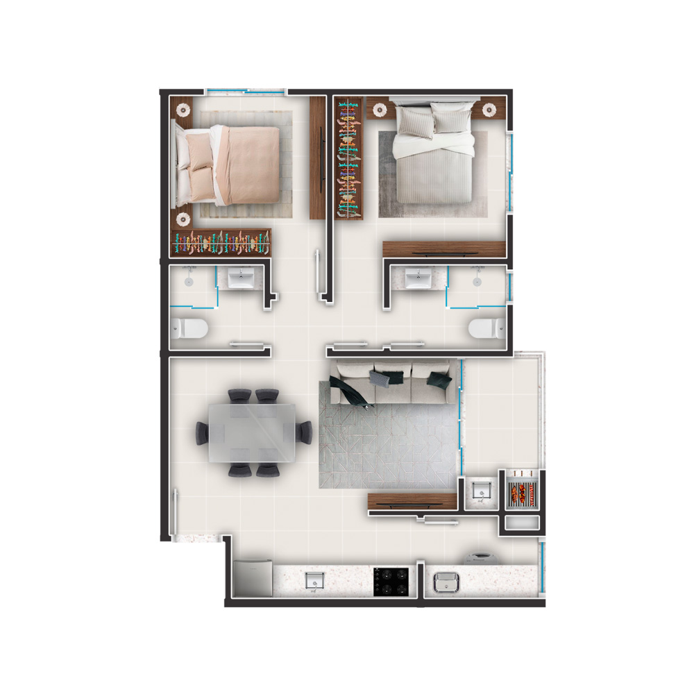 Planta Final 08 — 62,76 m² · 2 suítes